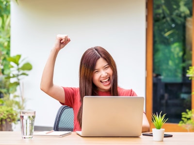 Woman excited working